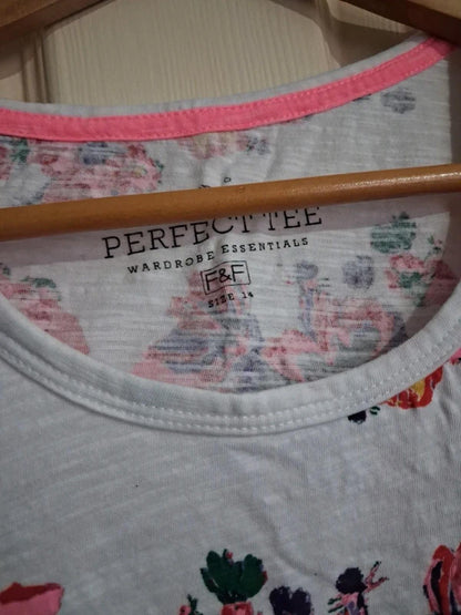 White floral t-shirt UK14
